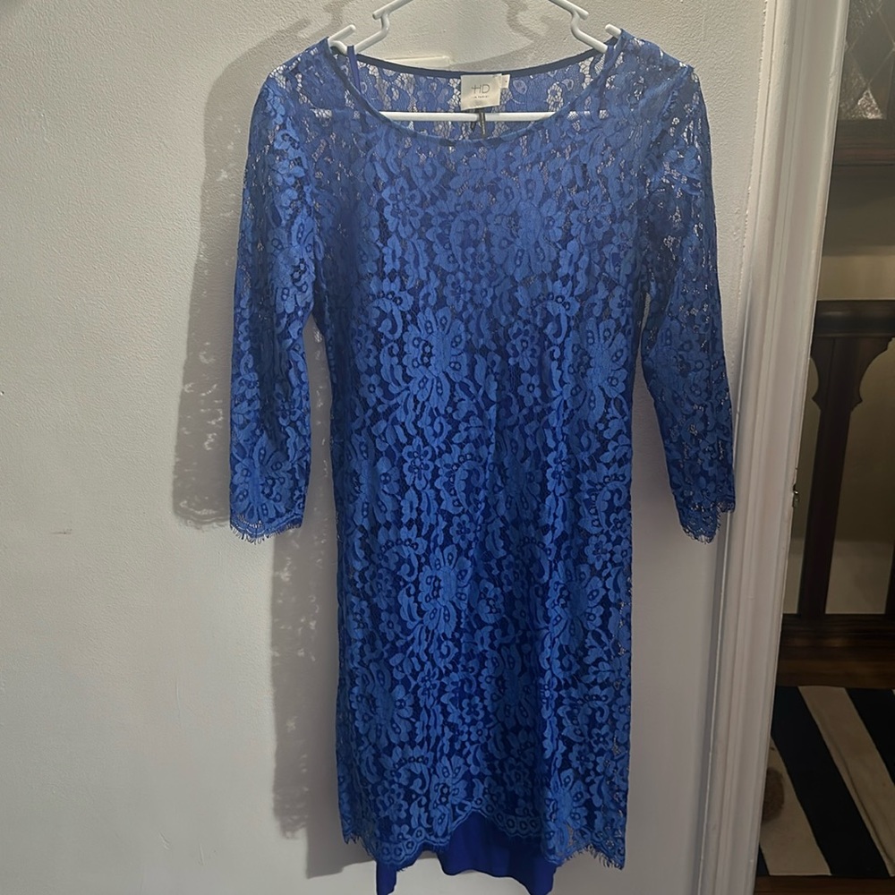 Anthropologie/HD: Paris blue lace long sleeve dress with slip - Small